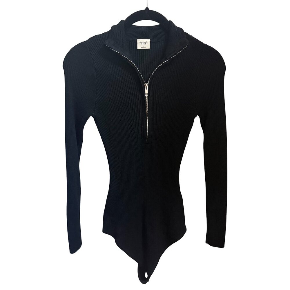 Abercrombie & Fitch Black Ribbed Zip Mock Neck Bodysuit Size S